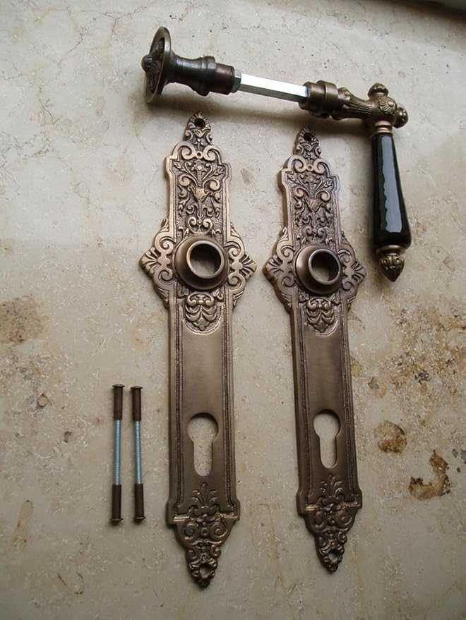 Messing Haustürbeschlag Graf von Gerlitzen PZ 92 Langschild Türdrücker Gründerzeit HRB-1+