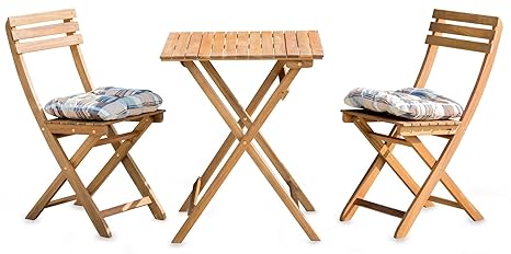 levandeo 5tlg. Balkonmöbel Set Tisch Stühle Stuhlkissen Braun Akazienholz Garten Gartenmöbel Sitzgruppe Balkongarnitur