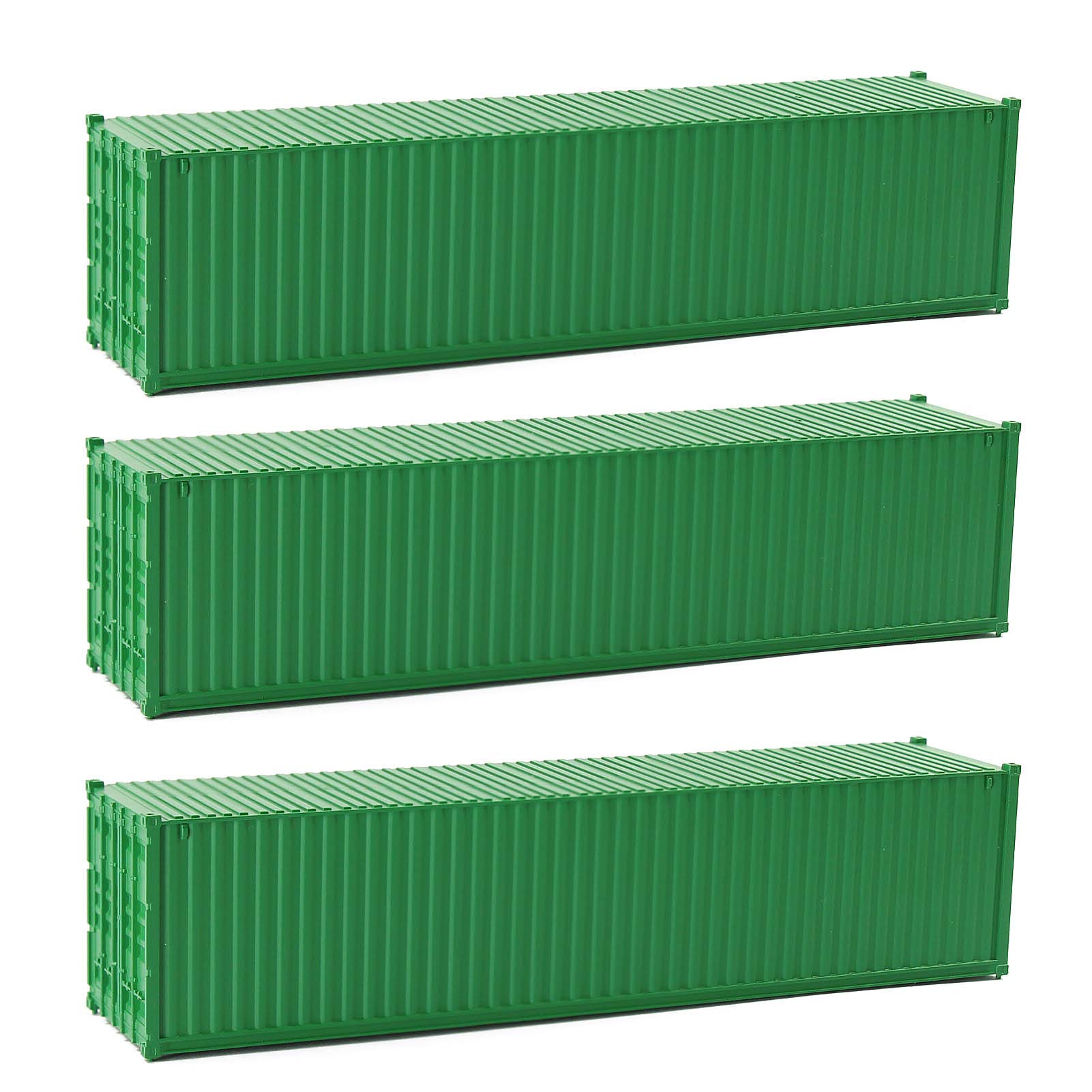 Evemodel 3pcs HO Scale 40ft 1:87 Green Shipping Container Undecorated Cargo Box Ribbed Side โ image 1