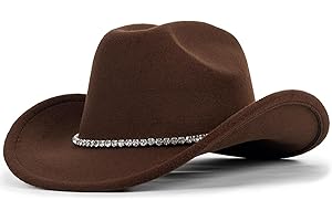 UTOWO Women Western-Cowboy-Hat Rhinestone-Chain-Decor Felt-Cowgirl-Hat M/L