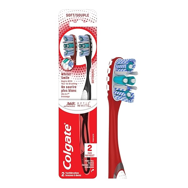 COLGATE 360 ADVANCED OPTIC WHITE TOOTHBRUSH, SOFT, 2 COUNT