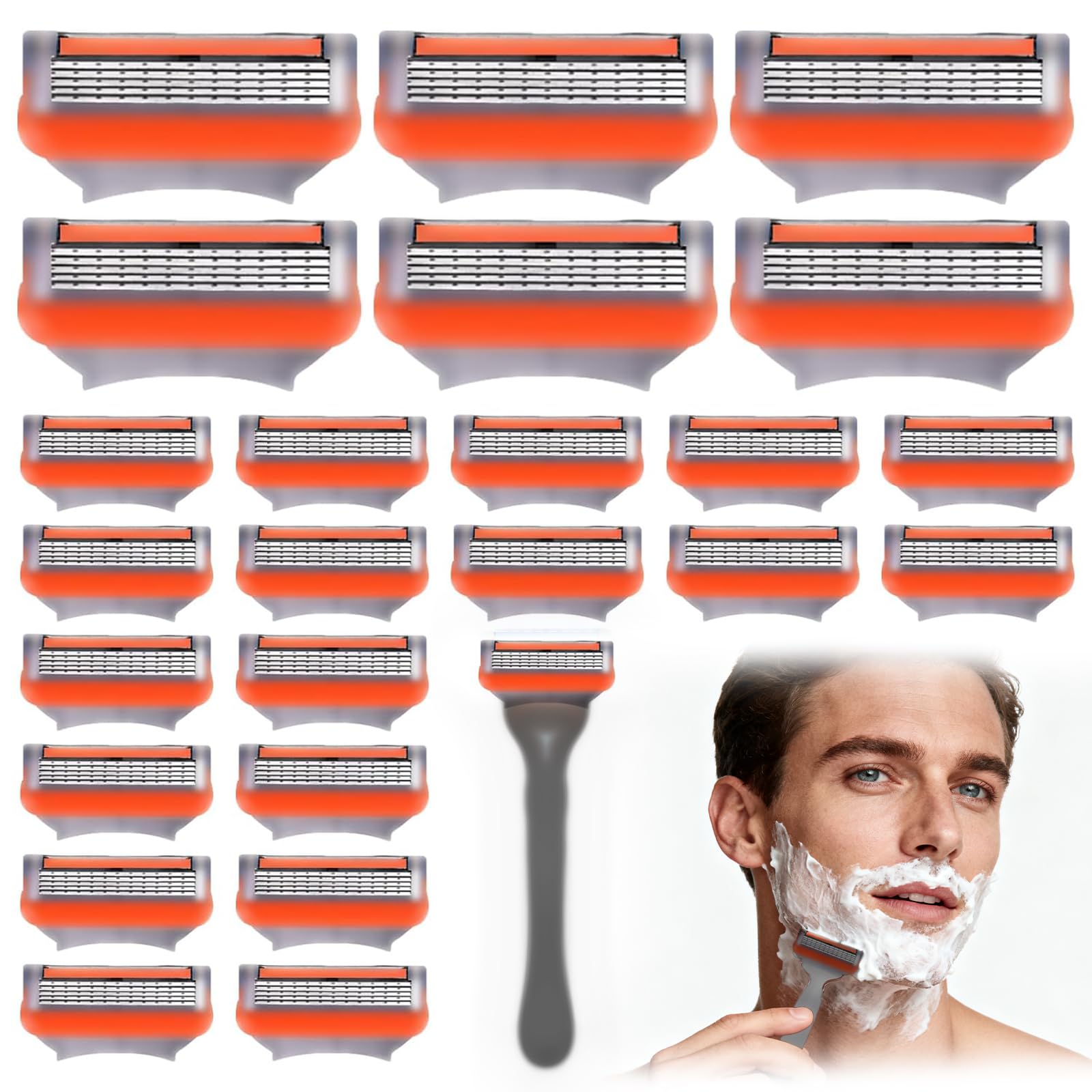 Photo 1 of 24Pcs Premium Razor Blades for Men - 5-Layer Stainless Steel Cartridge Refills Compatible with Fusion 5 Style Razors, Comfortable experience