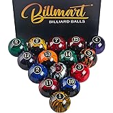 Billmart Premium Billiard Balls Pool Table Accessories | 2-1/4" Regulation Size 16 Pool Balls Billiard Set