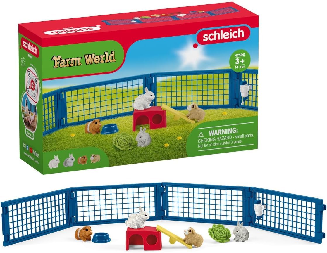 SCHLEICH 42500n Rabbit and guinea pig hutch Farm World Toy Playset for children aged 3-8 Years