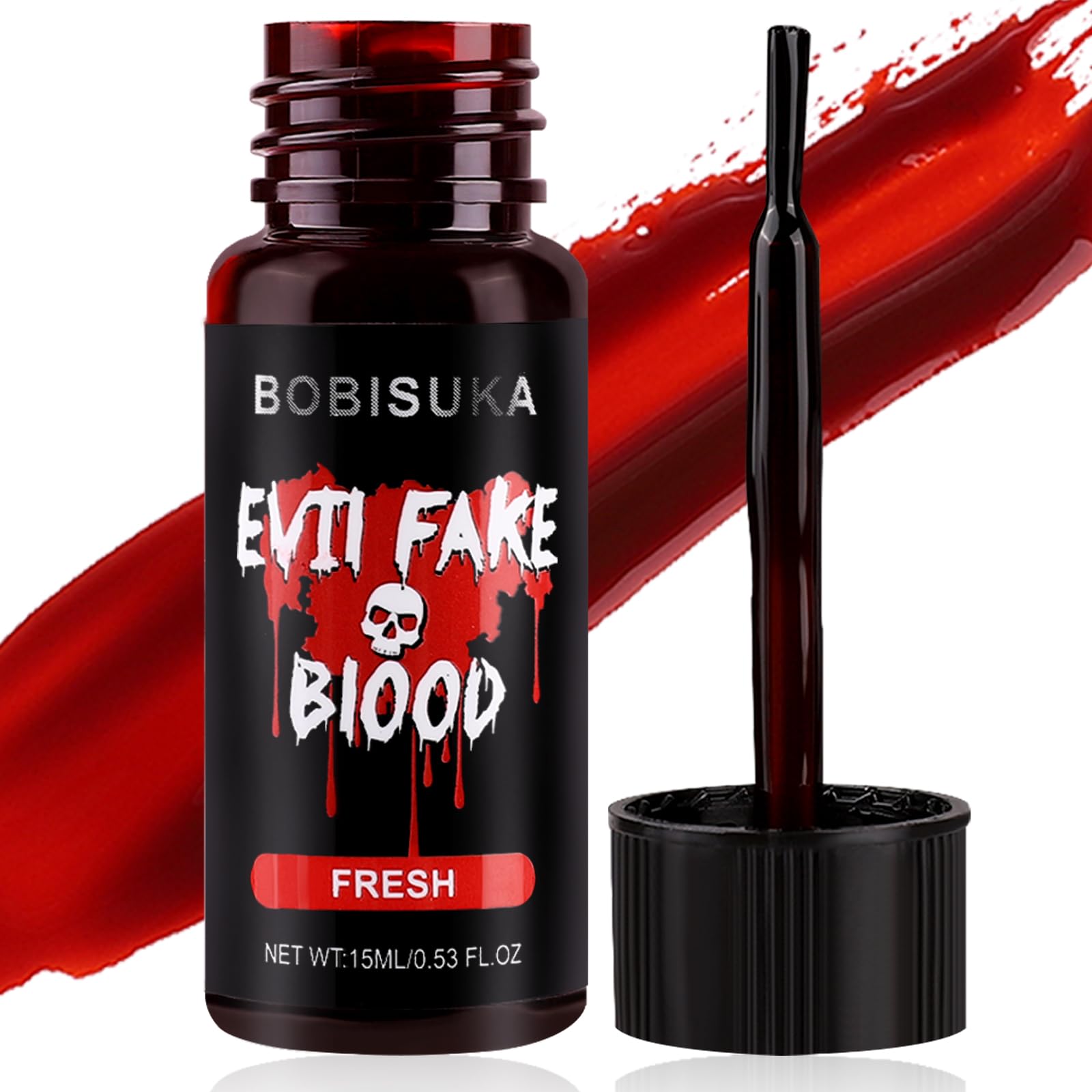 BOBISUKA Halloween Fake Blood, Fresh Fake Blood 0.53oz, Realistic Washable Liquid Dripping Fake Blood Makeup Kit for Halloween, SFX Makeup, Cosplay Party, Stage, Horror Film