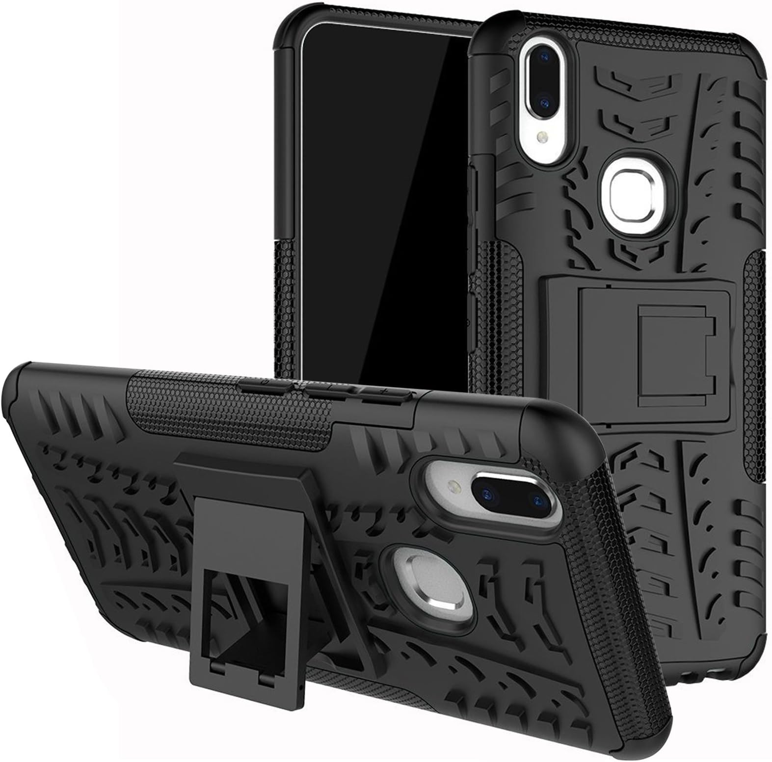 DMG Shockproof Armor Kickstand Case Hard Back Cover for Vivo V9 (Black Mesh)