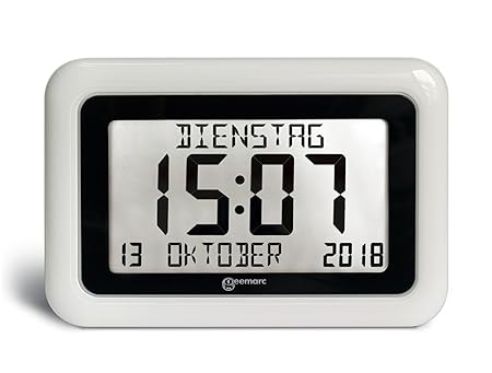 Funkuhr mit Kalender - Hilfreich für Demenz- und Alzheimer-Kranken - Geemarc VISO10 Weiss