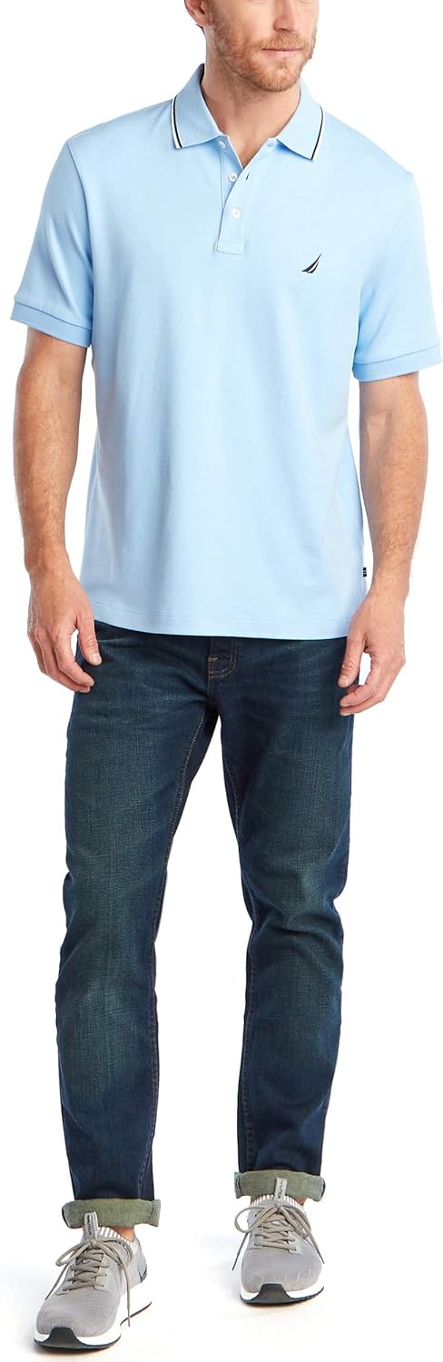 Nautica Men's Classic Fit Short Sleeve Dual Tipped Collar Polo Shirt at  Men’s Clothing store