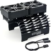 Surpass Hobby RC Cooling Fans 16000RPM,40mm Dual Car Motor Cooling Fans with Metal Heatsink for 1/5 1/6 Scale RC Car Truck Diameter 55-58mm Motor (Black)