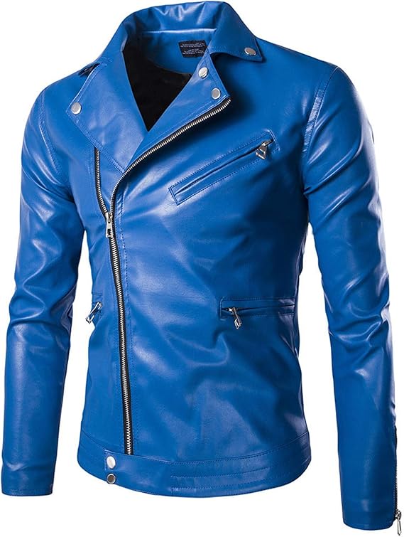 Mens Leather Biker Jacket, Lightweight Faux Leather Outwear, Classic Retro Long Sleeve Slim Fit