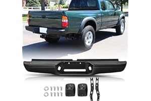 TUSDAR One Piece Rear Bumper Assembly Fits for 1995-2004 Toyota Tacoma Back Step Bumper with Pads Black TO1102214
