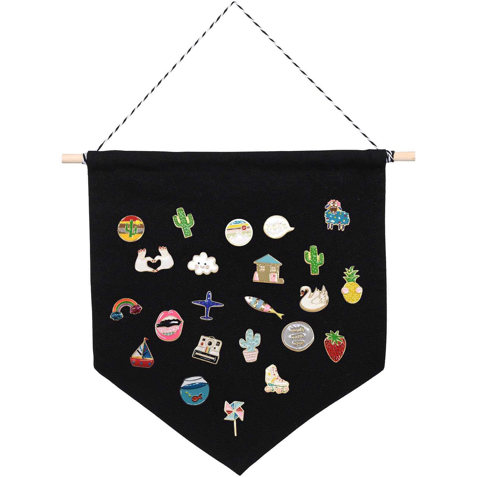 LIOOBO Pin Badge Display Case Blank Wall Canvas Banner Pennant Hanging Kids Ordic Style Pennant Banner Wall Hanging Brooch Display Pendant Badge Flag Plain Blank Canvas Storage (Black S)