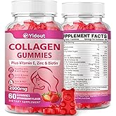 Yidout Collagen with Vitamin C and Biotin Gummies - 200mg Collagen Peptides for Hair Skin & Nails Support for Men & Women. Beauty Formula Supplement, Strawberry Flavor (60 Count（Pack of 1）)