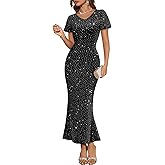 DRESSTELLS Womens Cocktail Sequin Wedding Guest Dresses, Formal Glitter Sparkly Evening Party Long Prom Vintage Dress