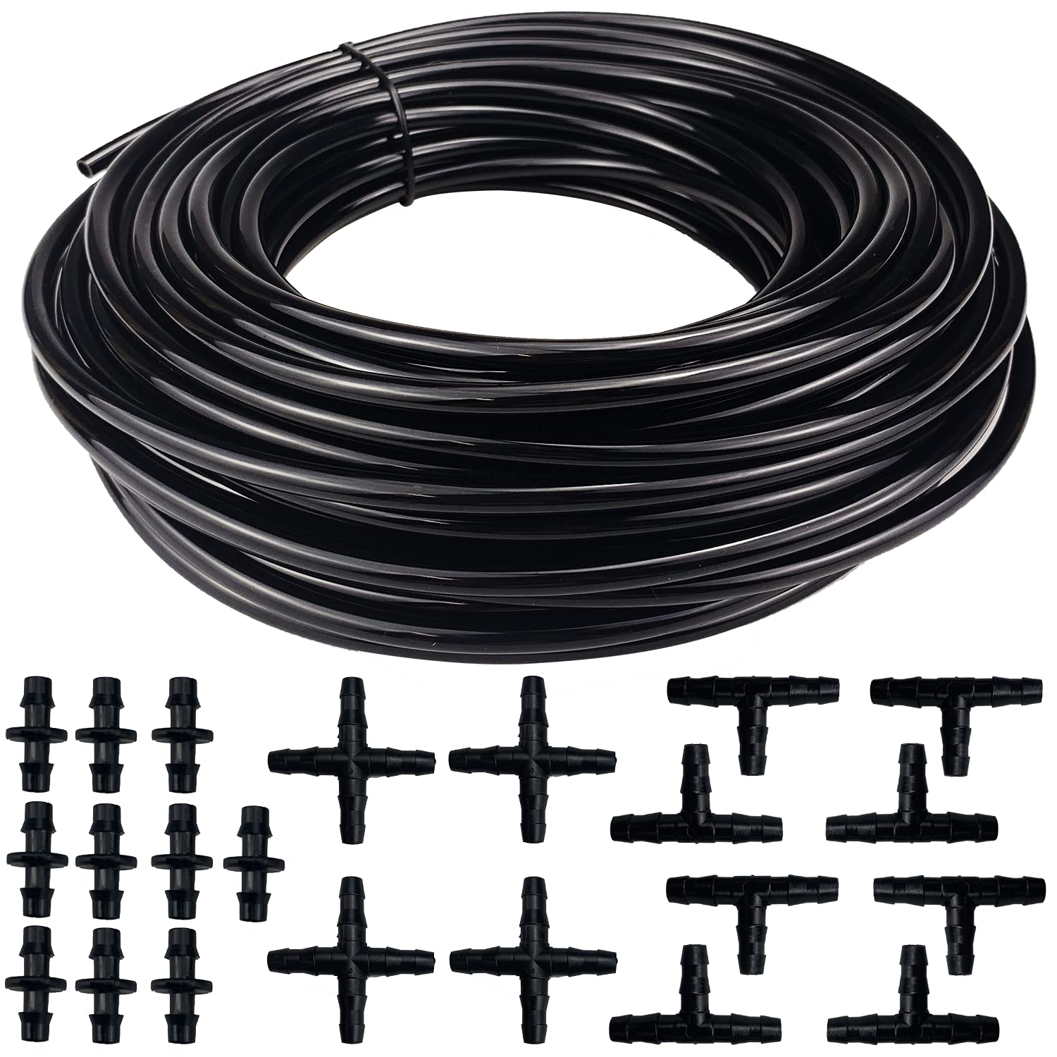 20 Meters Gardening Watering Pipe Watering Hose 4/7mm PVC Hose Irrigation Hose Watering Systems with 22Pcs Hose Connector for Garden, Greenhouse, Balcony