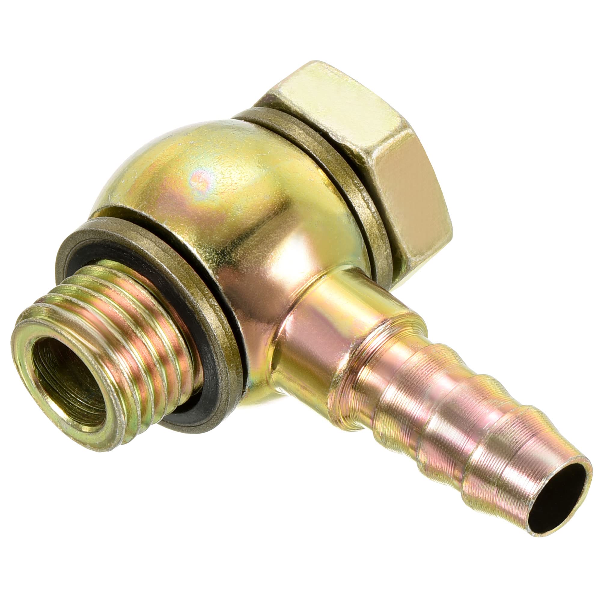 PATIKIL Hose Barb Fitting Elbow 10mm Barbed M14x1.5 Male Thread, Steel Pipe Adapter Connector for Air Water Fuel Oil, Gold