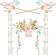 HINZIC 5PCS Goose Hairpin, Crystal Rhinestone Pearl Hair Clips Headpiece Retro Flower Chinese Hanfu Wedding Brides Hair Accessories Jewelry for Women Girls Updo Long Hair