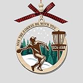 May The Course Be with You Disc Golf Ornament, 2-Layer Wood & Acrylic Christmas Tree Decoration, Funny Disc Golfer Sports Ornament Gift for Players, Friends, Family, Outdoor Fans