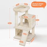 Yaheetech Cat Tree 92cm Multilevel Tower with Double Condo Beige view 2