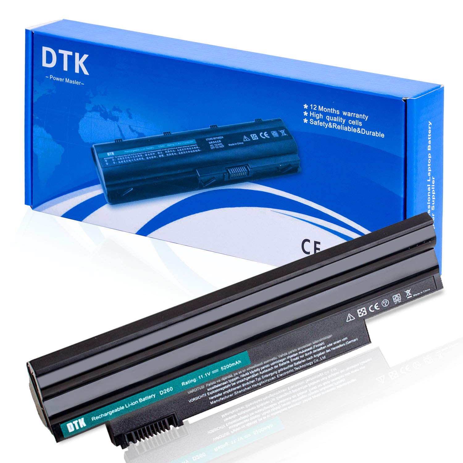 DTK Laptop Battery Replacement for ACER D260 Aspire One D255 D257 D270 522 E100 Happy Happy2 Series Fit P/N AL10A31 AL10B31 AL10G31 11.1V 5200mAh