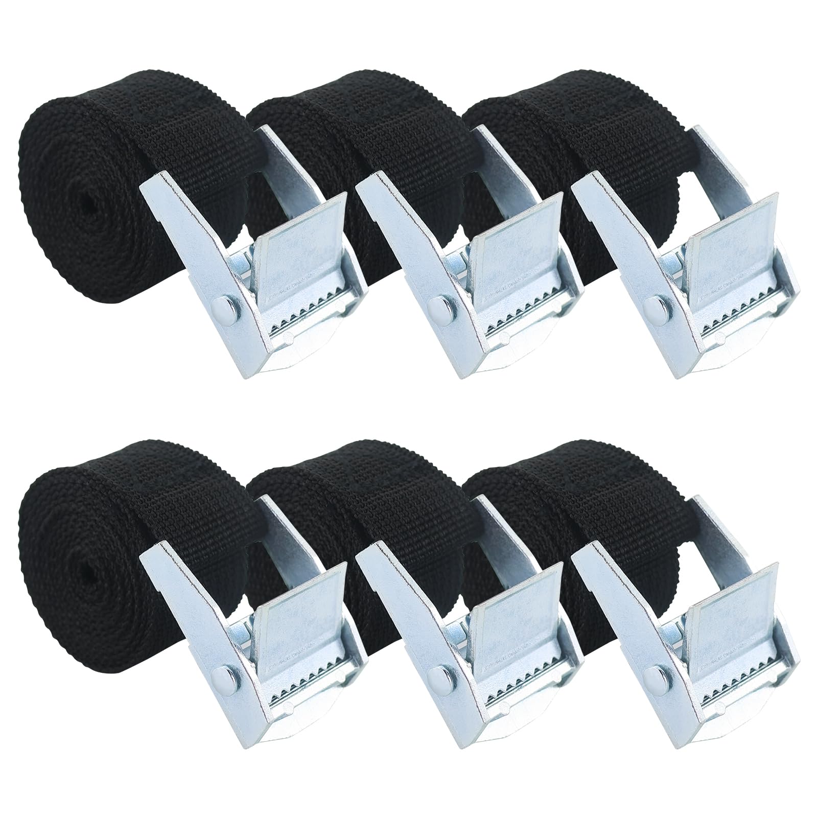 6 Pcs Ratchet Tie Down Straps With 1 Drawstring Bag Set, Heavy Duty Lashing Belts, Adjustable Bike Rack Straps, Roof Rack Straps, Mattress Straps for Motorcycle, Trucks, Luggage 1m x 25mm(Black)