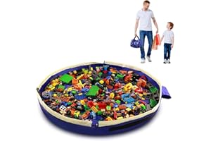 SUMBABO Toy Storage Mat Bag by Drawstring for Lego - Play Mat Bag Toy Storage Container for Kids with Cap can as Gift（ Blue 47inch ）