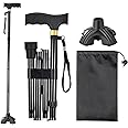 MASYN Folding Walking Cane for Men & Women - 5 Level Adjustable Portable Walking Stick with 2 Replaceable Nonslip Rubber Tip - Ergonomic T-Handle - Includes Carry Pouch