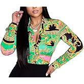 Button Down Blouses for Women Colorful Shirt Long Sleeve Floral Print Tops Loose Collar Sexy T-Shirts
