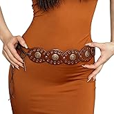 CaySep Western-Chunky-Wide-Disc-Belt for Women PU Leather Lace-up Cowgirl Waist Belt for Jeans Dress Skirt