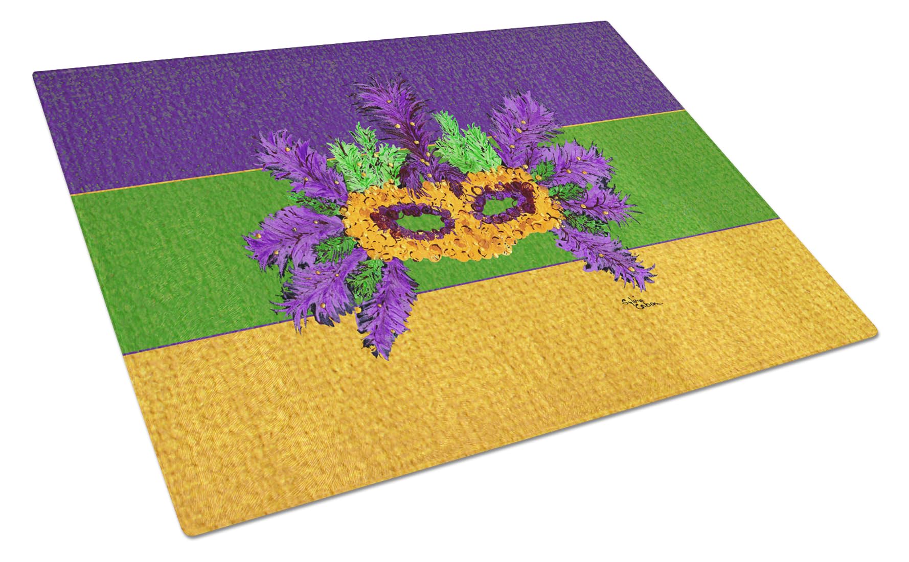 Caroline's Treasures 8389LCB Mardi Gras Mask Glass Cutting Board, Large, Multicolor