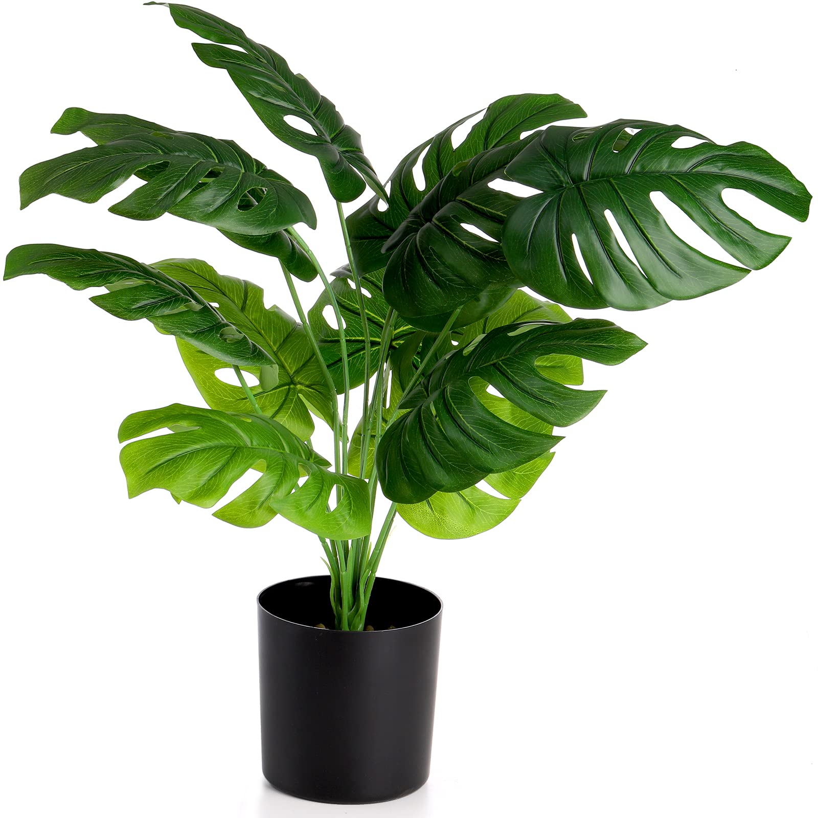 Hacaroa Large Artificial Plants Indoors Monstera Deliciosa Plant with 12 Leaves 23.5"/60cm Tall Faux Tropical Tree Leaves in Black Pot Artificial Plants Indoors in Pots for Home Office Decoration