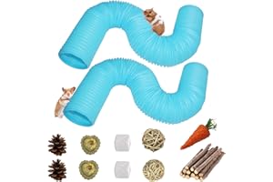 PINVNBY 2 PCS Hamster Tunnels,Plastic Ferret Tunnel,Guinea Pigs Tubes Hamsters Foldable Exercising Training Hideout Tube with 19 PCS Small Animals Toys for Mouse Gerbils Rats Mice(Blue)