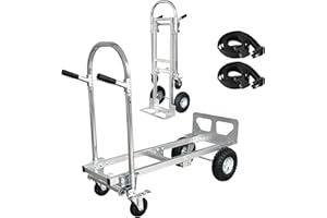 NEBICALS Aluminum Hand Truck,3 in 1,1000 lbs Load, Heavy Duty Industrial Convertible Folding Hand Truck Dolly Cart Converts from 4 Wheels to 2 Wheels with Rubber Wheels, 10 Minutes to Assemble, See Video