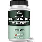 Oral Probiotics Supplement with Prebiotics - Supports Healthy Teeth Gums Mouth and Fresh Odorless Breath for Adults - Strawberry Flavored Chewable Dental Probiotic (60 Tablets, 60 Day Supply)