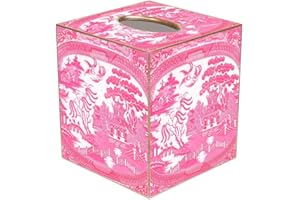 MARYE-KELLEY Pink Chinoiserie Willow Papier Mache Tissue Box Cover Handmade in The USA