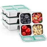 4 Pack Stainless Steel Snack Containers with Lids 4 Compartment Food Storage Containers for Adults Meal Prep Reusablele for work or going out. (BLUE, 4)