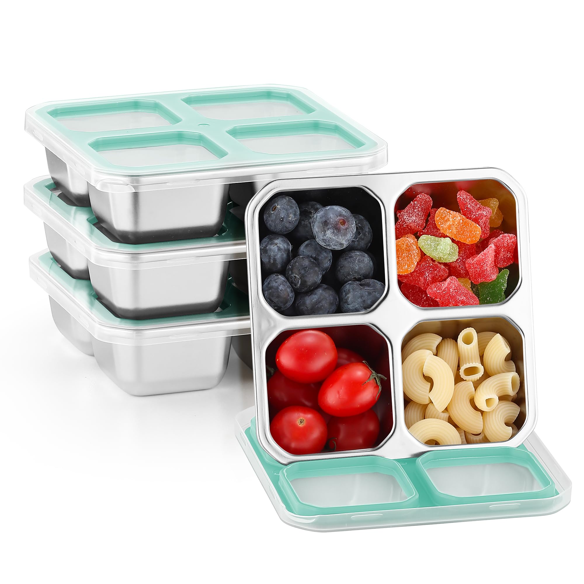 Photo 1 of ***MISSING PIECES*** 4 Pack Stainless Steel Snack Containers with Lids 4 Compartment Food Storage Containers for Adults Meal Prep Reusablele for work or going out. (BLUE, 4)