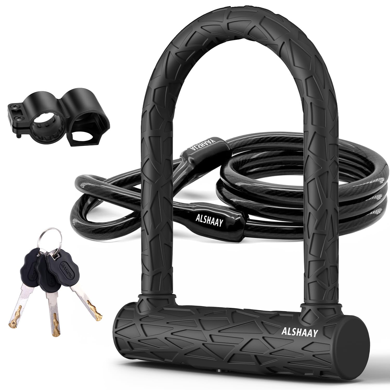 Photo 1 of Heavy Duty Bike U Lock - Super Strong 12 Ton Shear, 20mm U Shape Lock Anti-Theft Silicone Covered Electric Scooter Lock Keyhole with Sliding Cover 4ft Steel Cable with Mounting Bracket and 3 Keys(S)