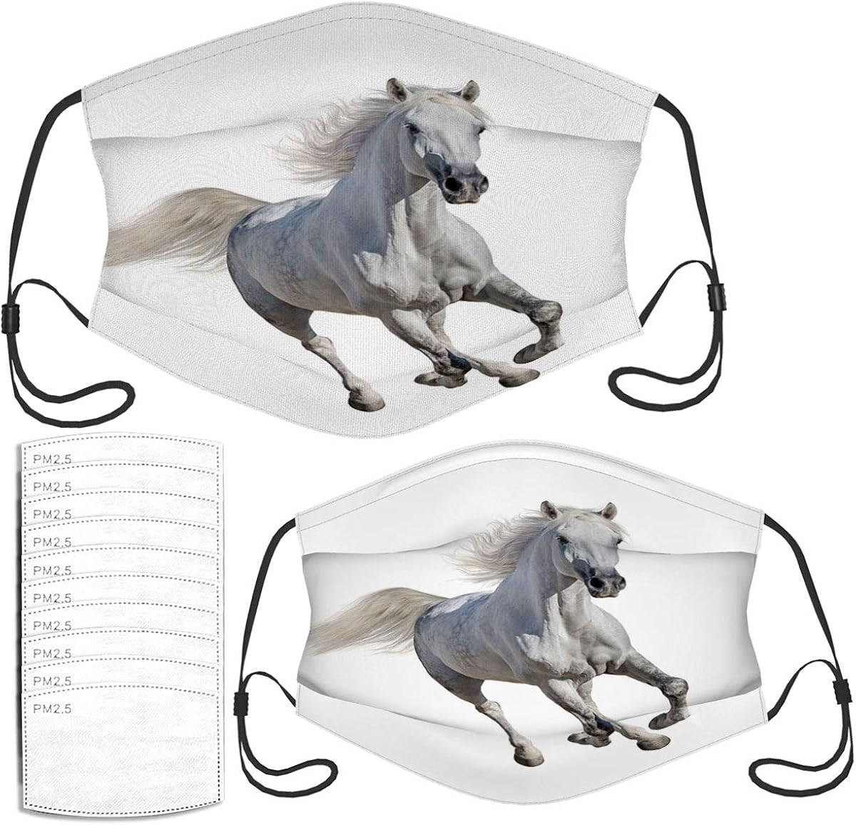 Face Mask White Horse Isolated Breathable Kids and Adults Masks Set at Amazon Men’s Clothing store
