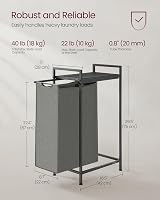 VASAGLE Laundry Basket 47 L Pull-Out Liner Shelf Steel Frame 42x28x75 view 6