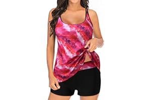 Aniywn Two Piece Tankini Tummy Control Bathing Suits T-Back Blouson Swim Tops with Boy Shorts Women Swimsuits Sporty Swimwear