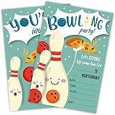 Cudwid Bowling Party Birthday Invitation, Let's Strike Up Some Fun! 20 Birthday Invite Cards With Envelopes, Double-Sided Fill In Style Invites For Boys &amp; Girls, Party Favor &amp; Decorations - A01