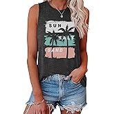 YITAN Women's Sun Sand Beach Tank Top Sleeveless Graphic Summer Tee