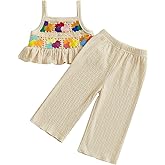 ITFABS 6M-5T Little Girl Clothes Boho Outfit Straps Hearts Shirts Cami Tank Tops Wide Leg Pants Baby Girl Summer Clothes