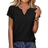 WIHOLL Womens Summer Tops Cap Short Sleeve Shirts V Neck Tshirts Spring Blouses Beach Vacation Clothes