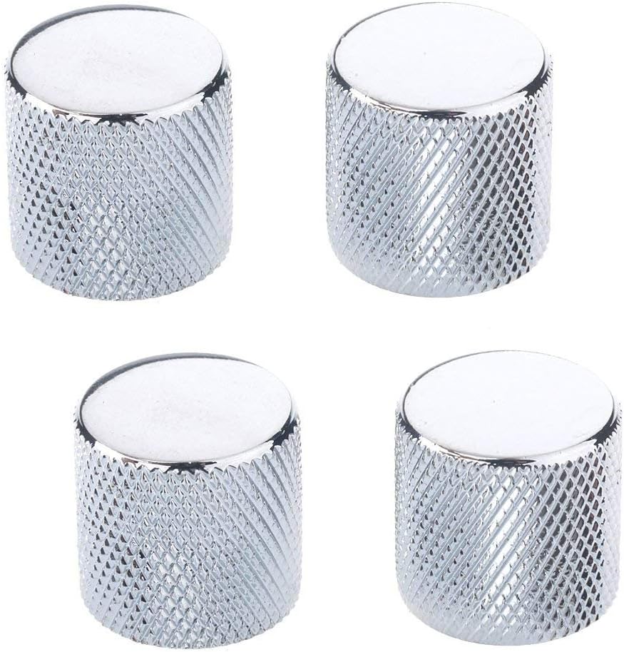 Chrome Barrel Knobs Flat Top for P Bass Tele Domed Knurled Volume Tone