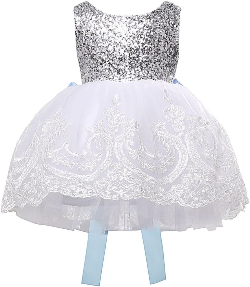 Sarah Go Newborn Toddler Baby Girls Sequins Bowknot Floral Princess Dresses (3 Years, White A)