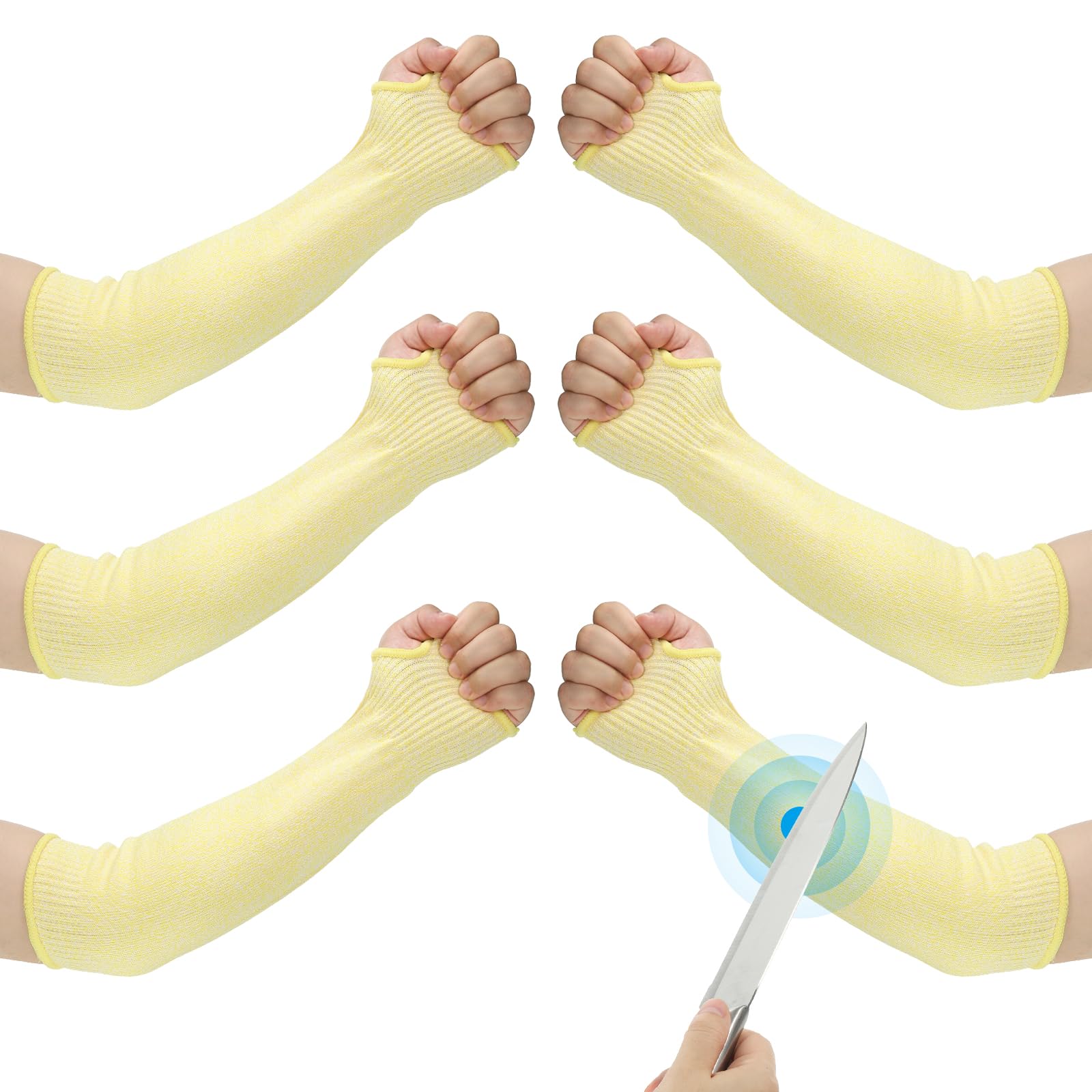 PATIKIL 18 Inch Cut Resistant Sleeve, 3 Pairs Arm Safety Protectors Sleeves with Thumb Hole Level 5 Protection Forearm Guard Sleeves for Thin Skin and Bruising, XL, Yellow