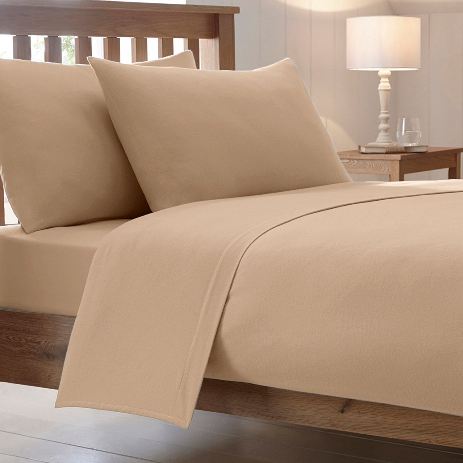 40 Cm / 16" Inch Extra Deep Luxury Combed Poly Cotton Bed Fitted Sheets Non Iron Percale Plain Sheet Bedding(Beige, King)