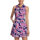 WOWENY Tennis Dress for Women Golf Dresses with Built in Shorts and Pockets Zip Up Sleeveless Athletic Workout Dress